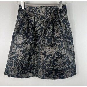 H&M Skirt Jacquard Black & Gold Floral Pattern Size 2